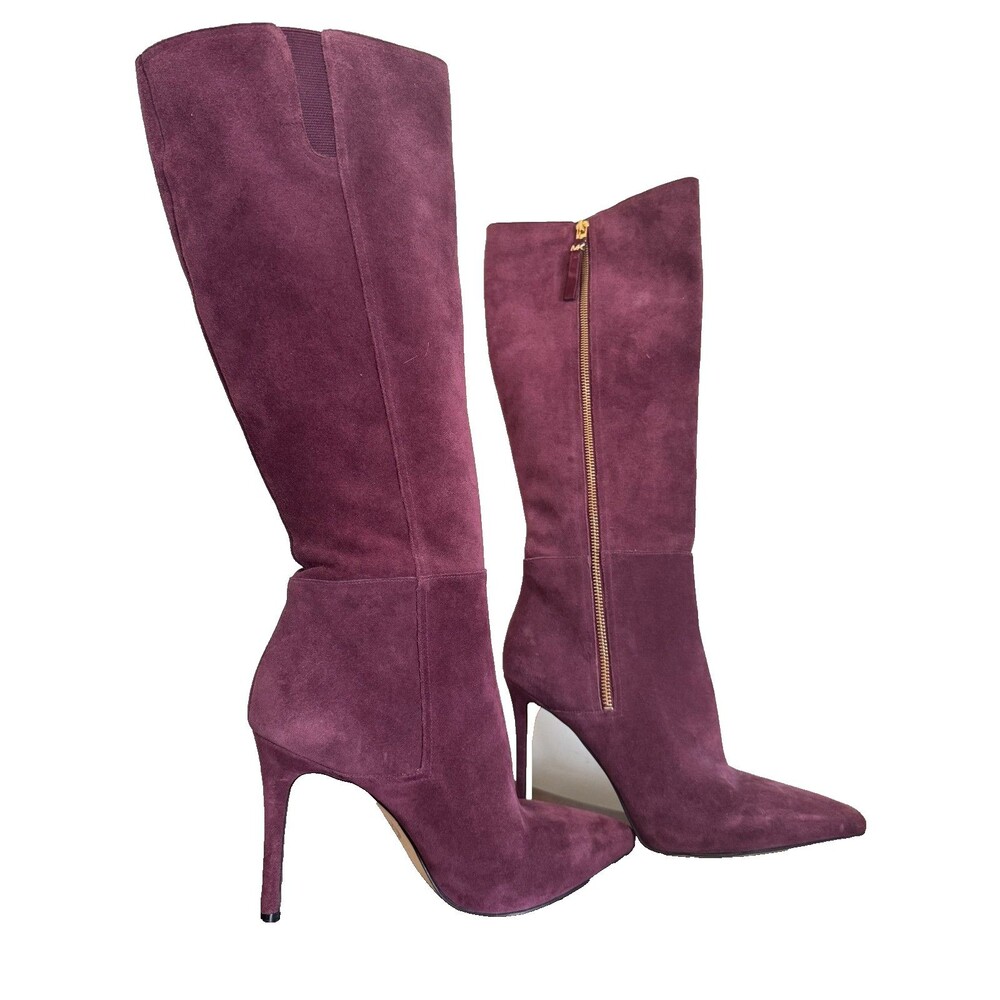 Michael Kors Suede Knee High Boots Womens 9.5 Plum Burgundy Pointed Toe Stiletto
